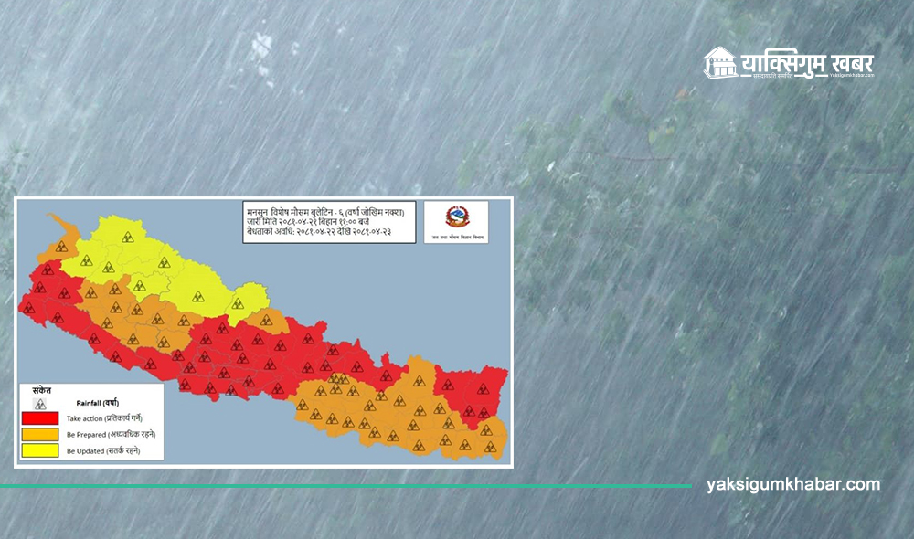 आगामी २४ घण्टा अति भारी र धेरै भारी वर्षाको सम्भावना, संखुवासभासमेत ‘रेड जोन’मा